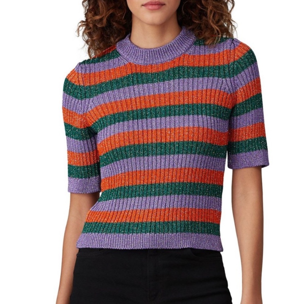 Ganni Short Sleeve Striped Sweater